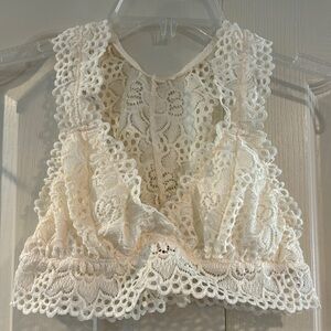 Cream Lace High Neck Sleeveless bra